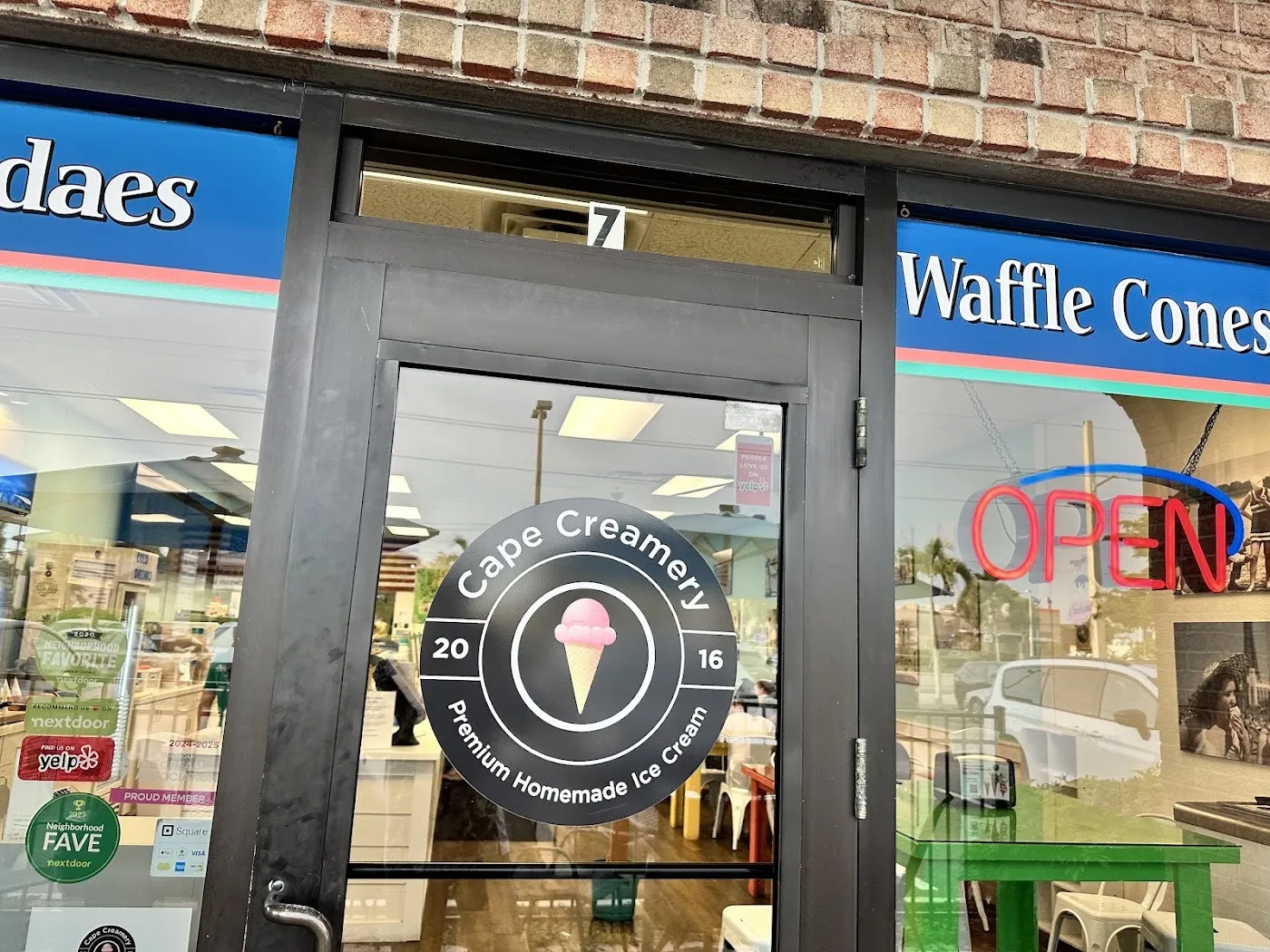 Cape Creamery door with the 2016 Premium Homemade Ice Cream logo